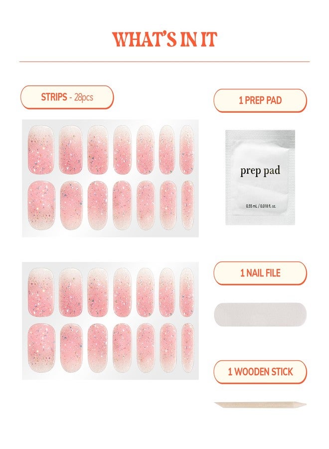 Heyhae Semi Cured Gel Nail Strips | No LED Lamp Needed | Pink, Glitter| Easy Apply & Remove, Salon Quality | Includes 28 Strips, 1 Prep Pads, Nail File & Wooden Stick - Hey, Glow On Babe - Image 3
